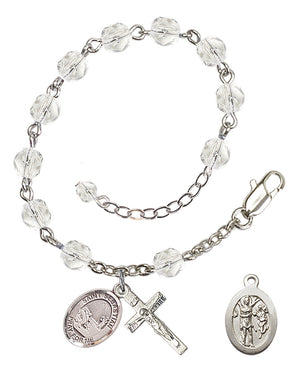 Saint Sebastian Fishing Rosary Bracelet - Silver Plate - April - Crystal
