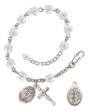 Saint Sebastian Archery Rosary Bracelet - Silver Plate - April - Crystal