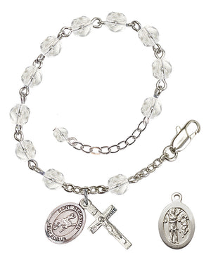 Saint Sebastian Rodeo Rosary Bracelet - Silver Plate - April - Crystal