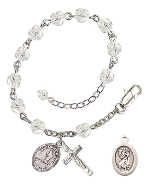 Saint Christopher Skiing Rosary Bracelet - Silver Plate - April - Crystal