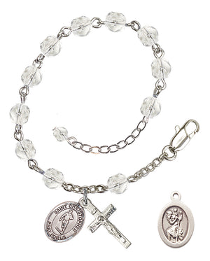 Saint Christopher Rugby Rosary Bracelet - Silver Plate - April - Crystal