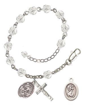 Saint Christopher Field Hockey Rosary Bracelet - Silver Plate - April - Crystal
