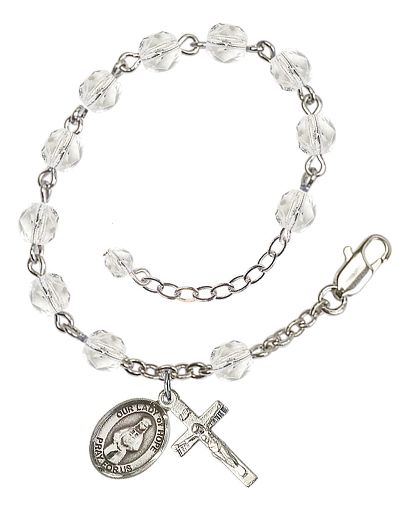 Our Lady of Hope Rosary Bracelet - Silver Plate - April - Crystal