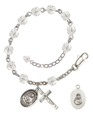 Our Lady of Mount Carmel Rosary Bracelet - Silver Plate - April - Crystal