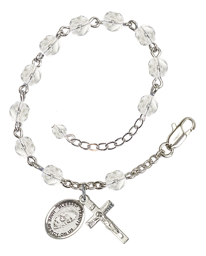 Blessed Trinity Rosary Bracelet - Silver Plate - April - Crystal