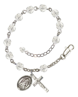 Saint Isaiah Rosary Bracelet - Silver Plate - April - Crystal