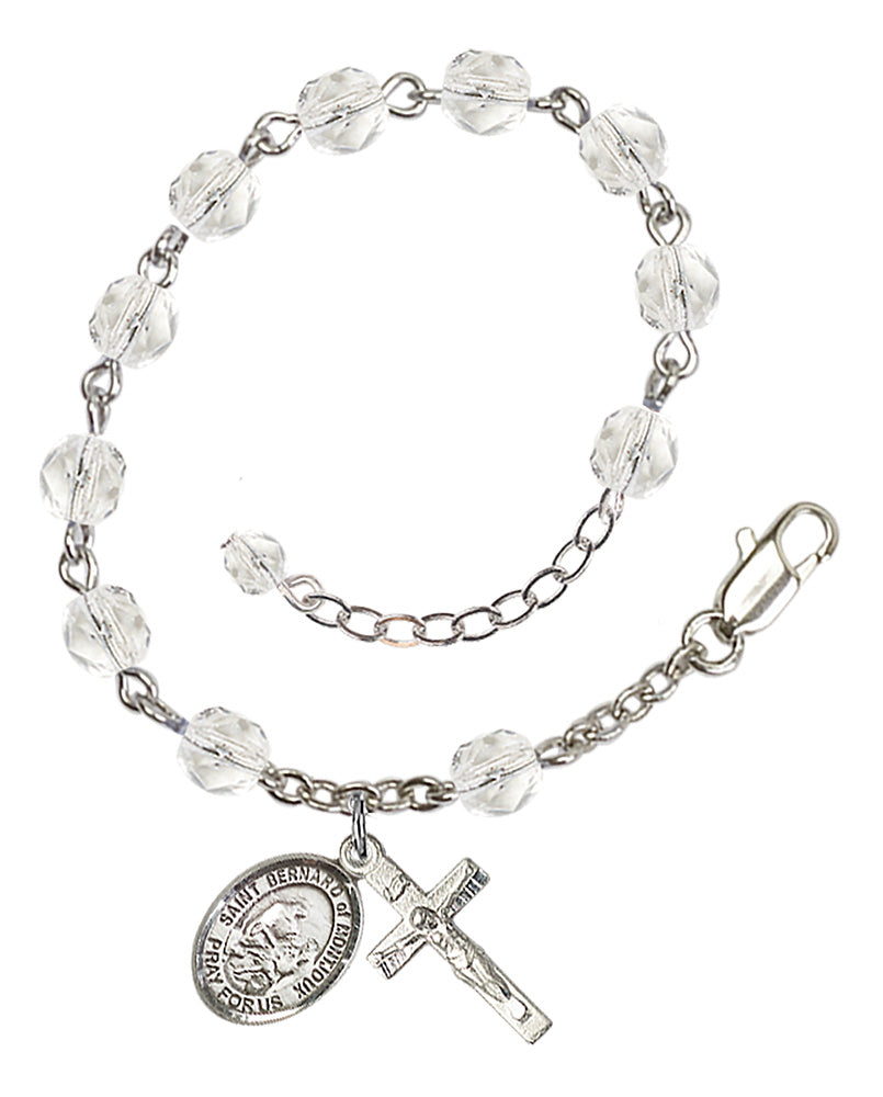 Saint Bernard of Montjoux Rosary Bracelet - Silver Plate - April - Crystal