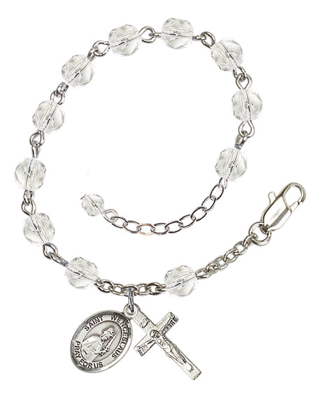 Saint Wenceslaus Rosary Bracelet - Silver Plate - April - Crystal