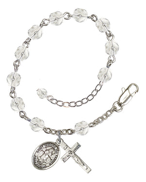 Saint Isidore the Farmer Rosary Bracelet - Silver Plate - April - Crystal