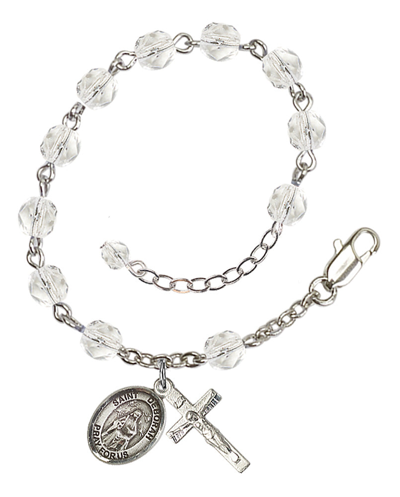 Saint Deborah Rosary Bracelet - Silver Plate - April - Crystal