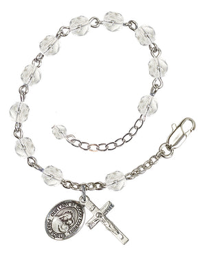 Our Lady of Good Counsel Rosary Bracelet - Silver Plate - April - Crystal