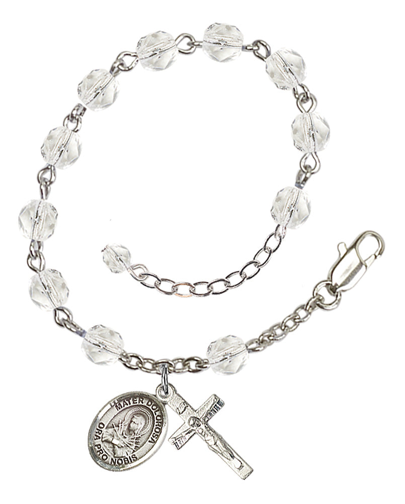 Mater Dolorosa Rosary Bracelet - Silver Plate - April - Crystal