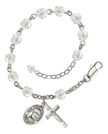 Saint Teresa of Calcutta Rosary Bracelet - Silver Plate - April - Crystal