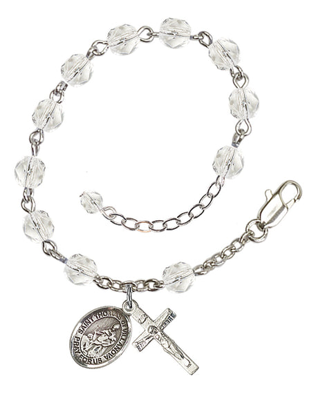 Saint Thomas of Villanova Rosary Bracelet - Silver Plate - April - Crystal