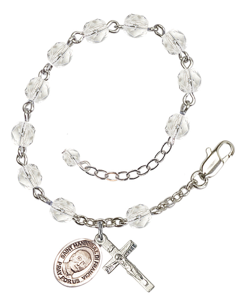Saint Hannibal Rosary Bracelet - Silver Plate - April - Crystal