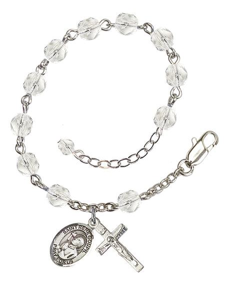 Saint Rene Goupil Rosary Bracelet - Silver Plate - April - Crystal