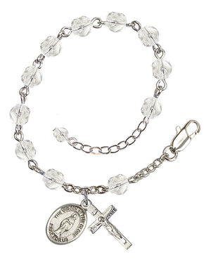 Virgin of the Globe Rosary Bracelet - Silver Plate - April - Crystal