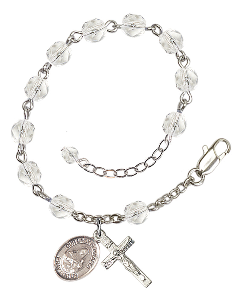 Our Lady of Grapes Rosary Bracelet - Silver Plate - April - Crystal