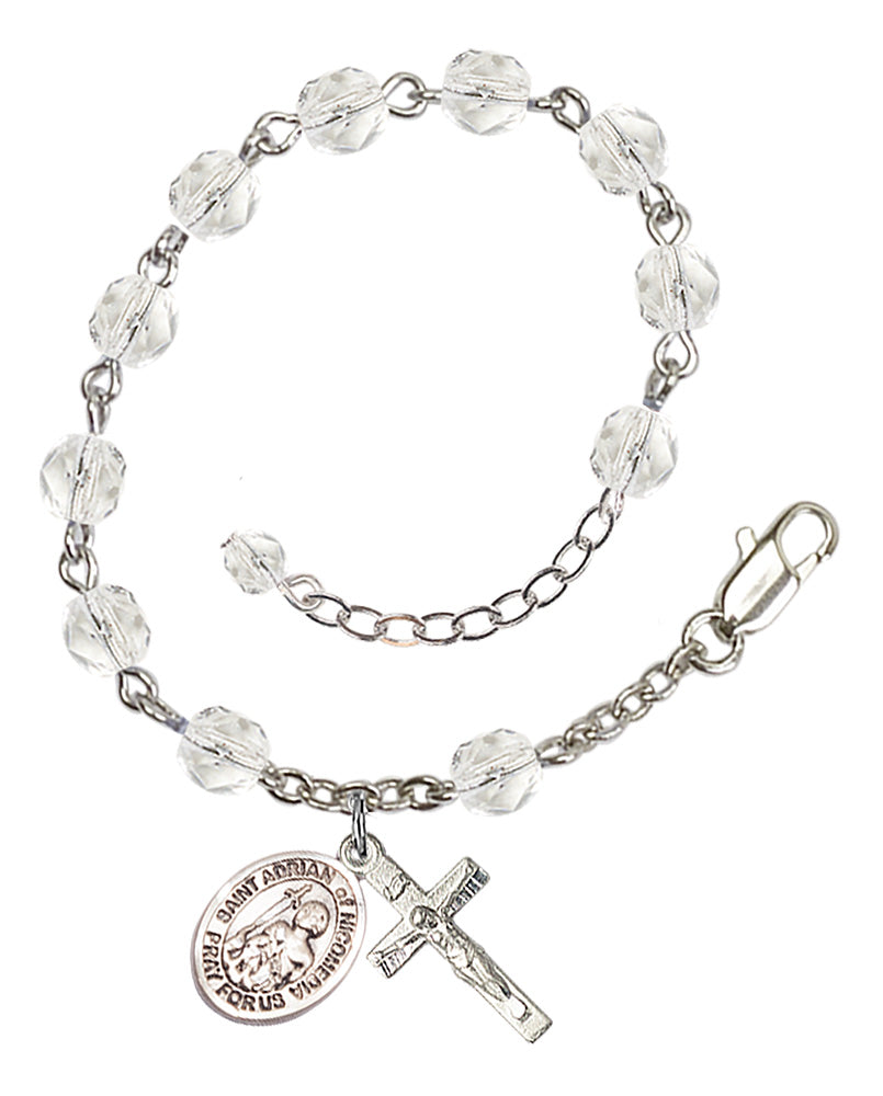 Saint Adrian of Nicomedia Rosary Bracelet - Silver Plate - April - Crystal