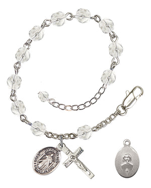 Divine Mercy Rosary Bracelet - Silver Plate - April - Crystal