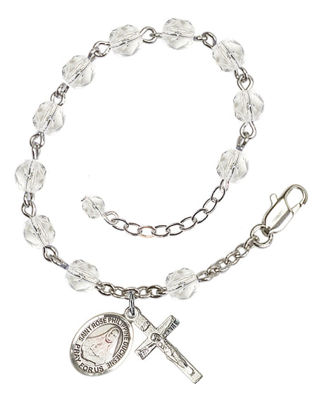 Saint Rose Philippine Duchesne Rosary Bracelet - Silver Plate - April - Crystal