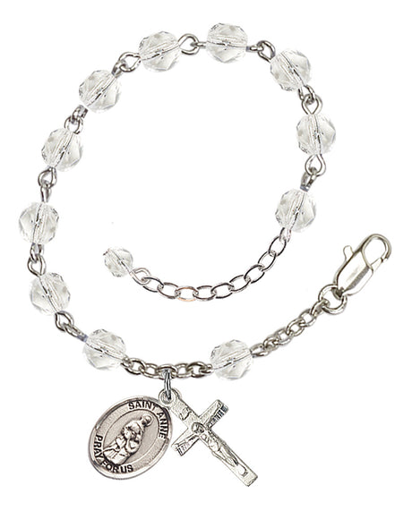Saint Anne Rosary Bracelet - Silver Plate - April - Crystal