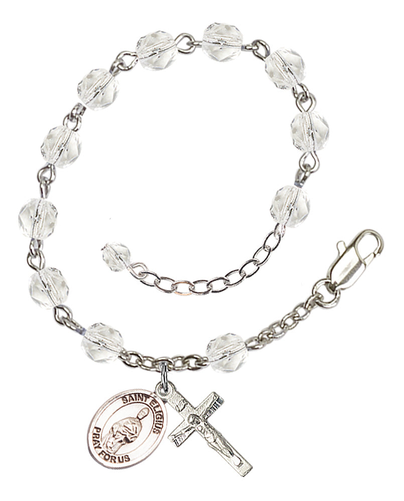 Saint Eligius Rosary Bracelet - Silver Plate - April - Crystal