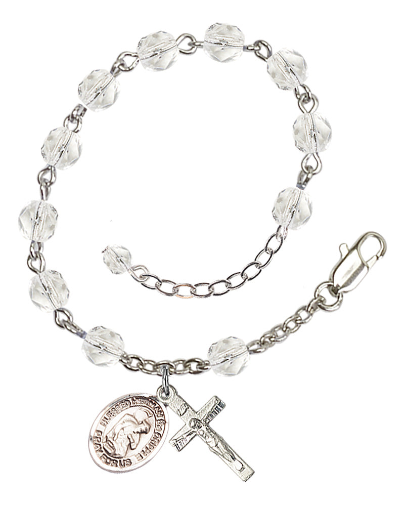 Blessed Herman the Cripple Rosary Bracelet - Silver Plate - April - Crystal
