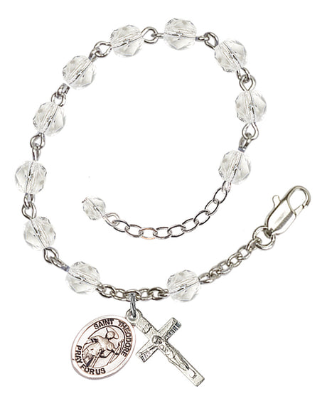 Saint Theodore Stratelates Rosary Bracelet - Silver Plate - April - Crystal