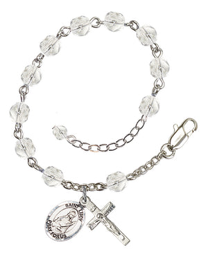 Saint Lucy Rosary Bracelet - Silver Plate - April - Crystal
