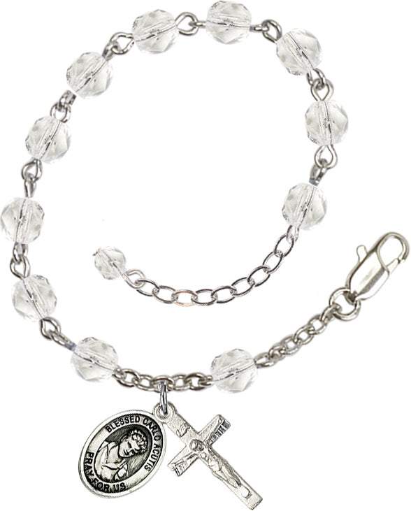 Saint Carlo Acutis Rosary Bracelet - Silver Plate - April - Crystal