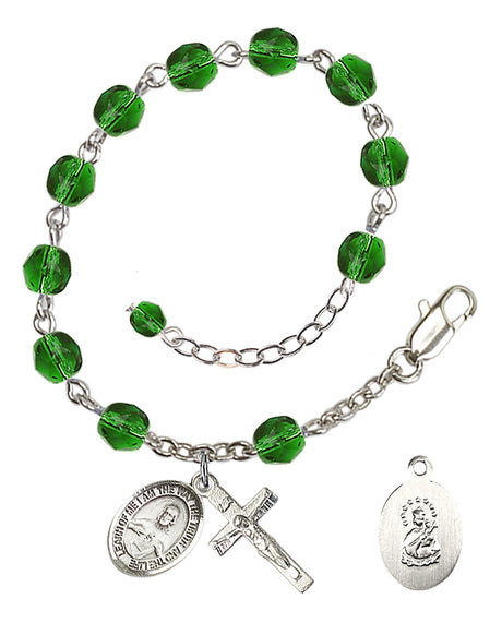 Scapular Rosary Bracelet - Silver Plate - May - Emerald