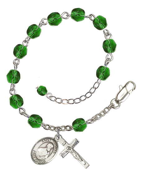 Saint Thomas the Apostle Rosary Bracelet - Silver Plate - May - Emerald