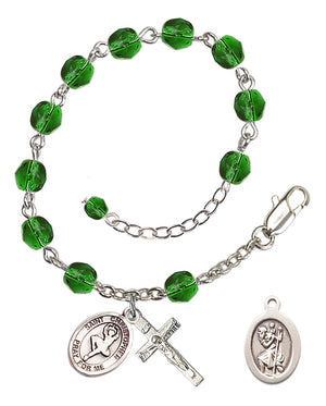 Saint Christopher Dance Rosary Bracelet - Silver Plate - May - Emerald