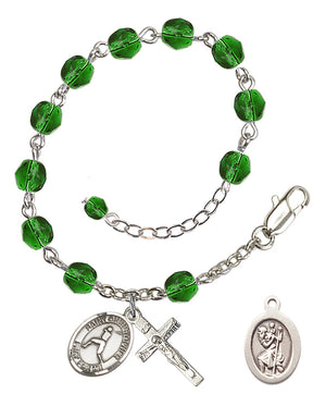 Saint Christopher Baseball Rosary Bracelet - Silver Plate - May - Emerald