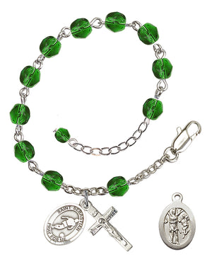 Saint Sebastian Soccer Rosary Bracelet - Silver Plate - May - Emerald