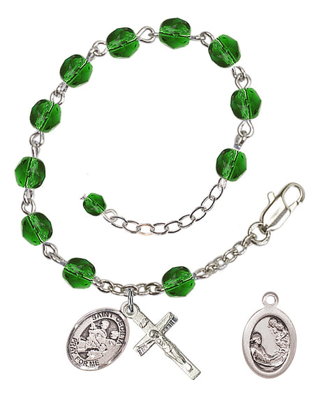Saint Cecilia Marching Band Rosary Bracelet - Silver Plate - May - Emerald