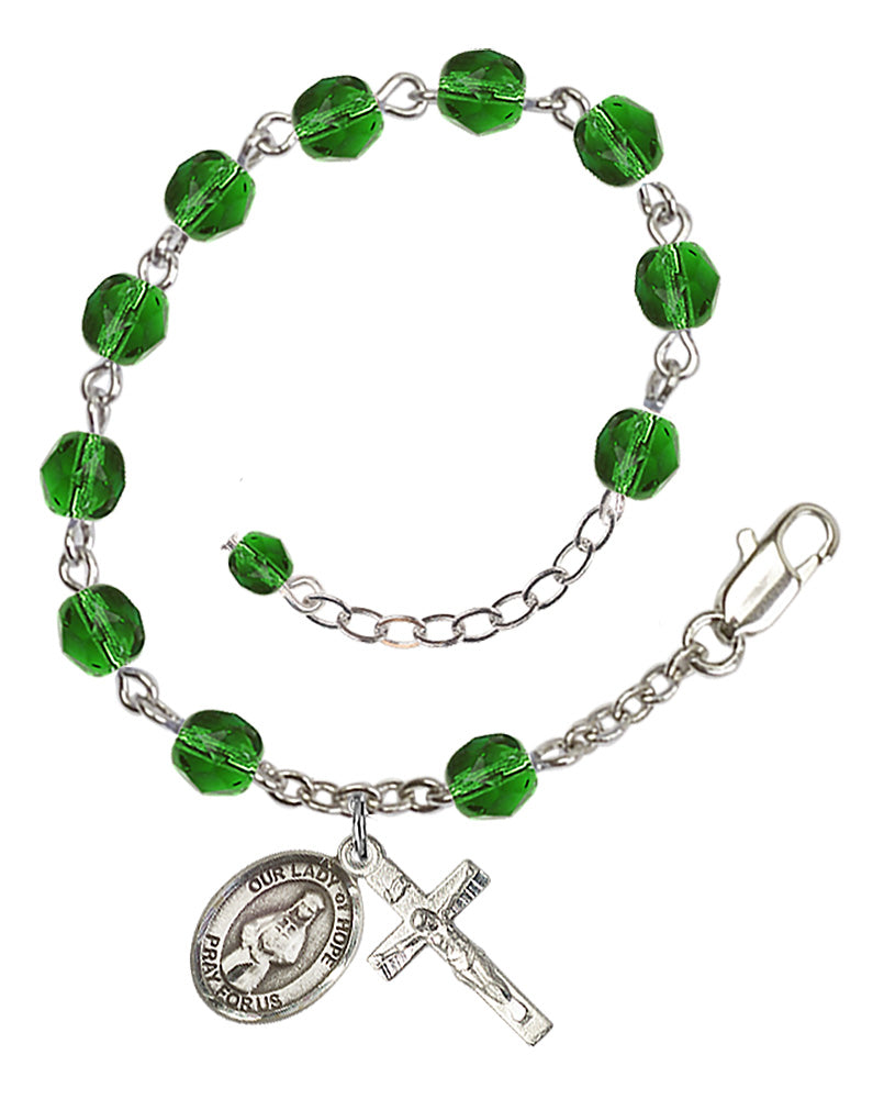 Our Lady of Hope Rosary Bracelet - Silver Plate - May - Emerald