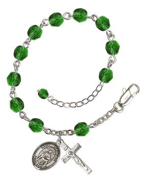 Saint Deborah Rosary Bracelet - Silver Plate - May - Emerald