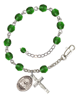 Saint Rafka Rosary Bracelet - Silver Plate - May - Emerald