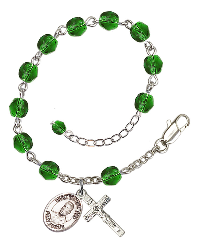 Blessed Miguel Pro Rosary Bracelet - Silver Plate - May - Emerald