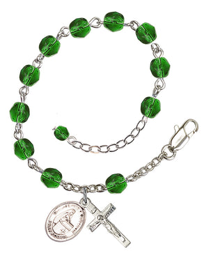 Blessed Emilee Doultremont Rosary Bracelet - Silver Plate - May - Emerald