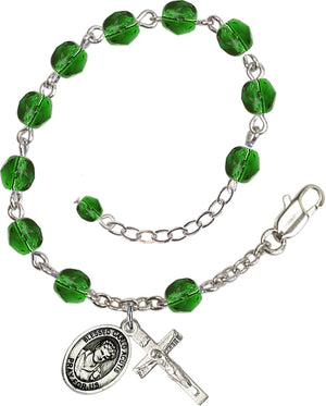 Saint Carlo Acutis Rosary Bracelet - Silver Plate - May - Emerald