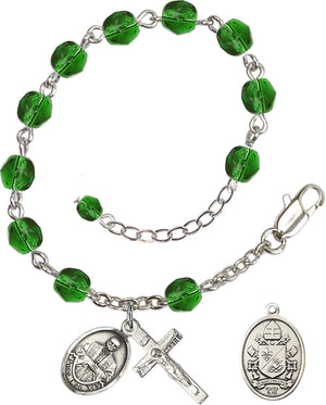 Pope Leo XIV Rosary Bracelet - Silver Plate - May - Emerald
