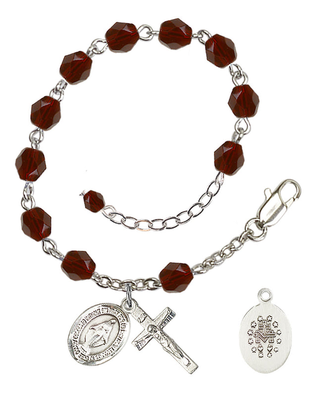 Miraculous Rosary Bracelet - Silver Plate - January - Garnet
