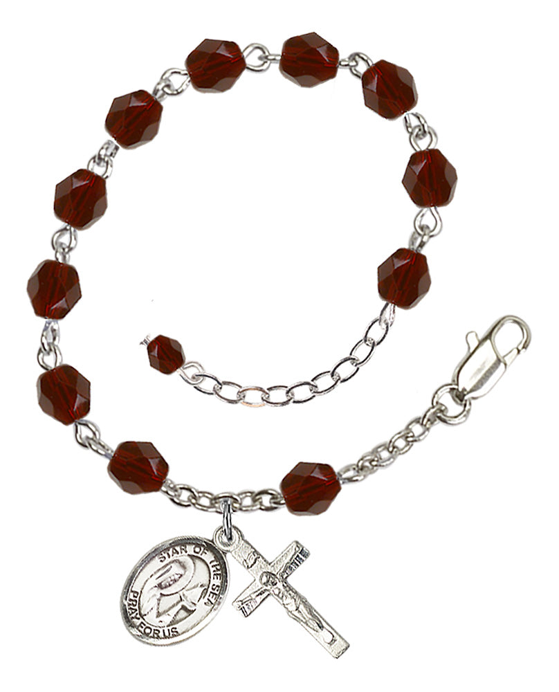 Our Lady Star of the Sea Rosary Bracelet - Silver Plate - January - Garnet