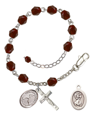 Saint Christopher Softball Rosary Bracelet - Silver Plate - January - Garnet