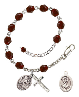 Saint Christopher Basketball Rosary Bracelet - Silver Plate - January - Garnet