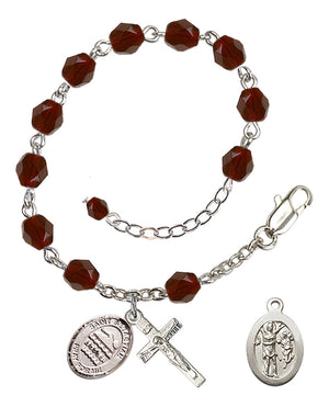 Saint Sebastian Swimming Rosary Bracelet - Silver Plate - January - Garnet
