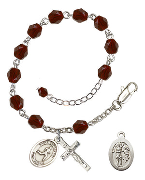 Saint Sebastian Track and Field Rosary Bracelet - Silver Plate - January - Garnet